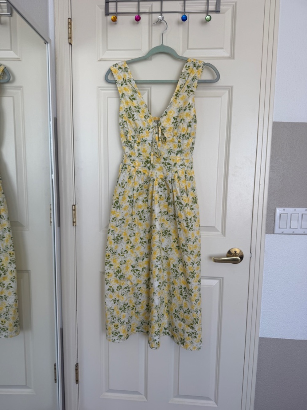Yellow Floral Maxi Dress with Tie Front